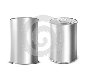 Metal tin can for food with ring pull on lid