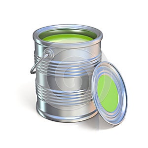 Metal tin can with green paint