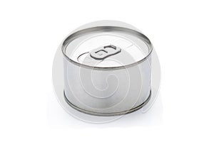 Metal Tin Can with key, canned Food. Isolated on white background with clipping path