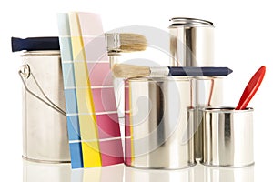 Paint tins and brushes photo