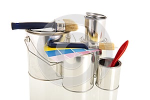 Paint tins and brushes photo