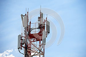 metal tower with antennas for broadcasting, television and high-speed Internet.