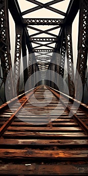 Metal Tracks Over Foggy Bridge: Mysterious And Dreamlike Scenes