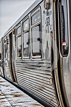 Metal train in the railway station in Chicago