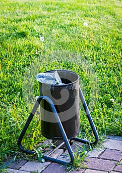 litterbin trash bin in parkland