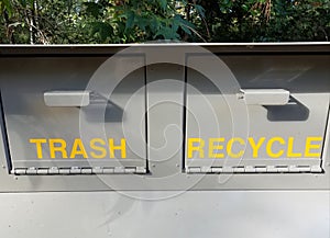 metal trash and recycle can with doors