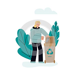 Metal trash sorting and recycling concept sketch vector illustration isolated.
