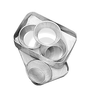 Metal tray and cup for bake on white background