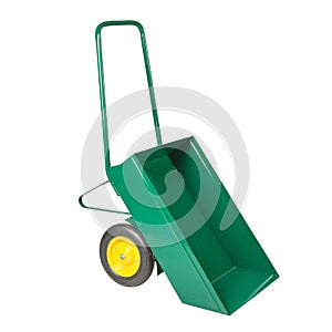 Metal trolley for the farm. Manual labor. Isolated on white background garden wheelbarrows for transporting soil and objects.