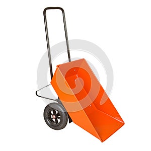 Metal trolley for the farm. Manual labor. Isolated on white background garden wheelbarrows for transporting soil and objects.