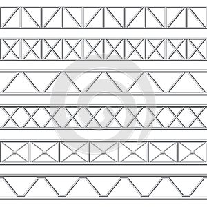 Metal truss girder. Steel pipes structures, roof girder and seamless metal stage structure vector illustration set