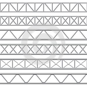 Metal truss girder. Steel pipes structures, roof girder and seamless metal stage structure vector illustration set photo