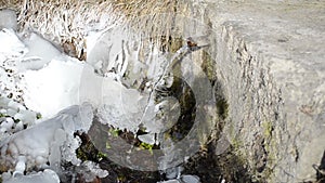 Within a metal tube running pure water slapping on the ground