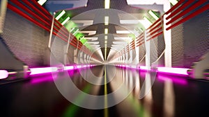 Metal tunnel on light background for game background design. Futuristic spaceship interior corridor. Spaceship interior, laborat