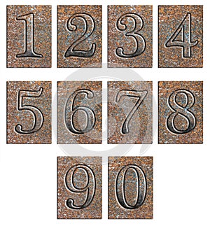 Metal type numbers isolated