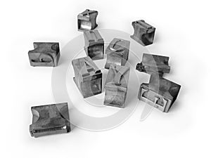 Metal typographic letters isolated on white background