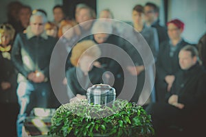 Metal urn at a funeral