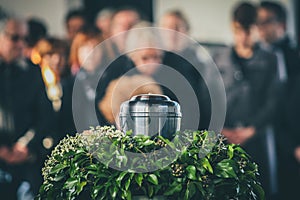 Metal urn at a funeral