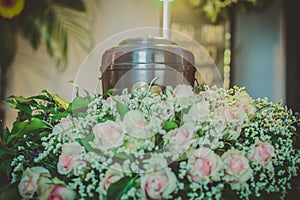 Metal urn at a funeral