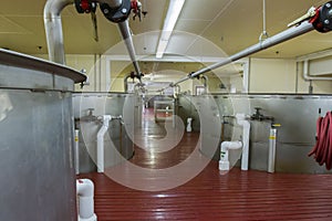 Metal vats in bourbon distillery