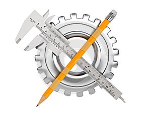 Metal Vernier Caliper with Pencil and Gear Wheel