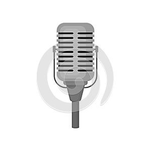 Metal vintage microphone. Classic dynamic mic. Professional sound recording equipment. Flat vector icon