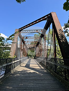 Metal walkway bridge over rogue river