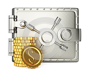 Metal wallet and golden coins