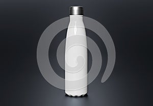 Metal water bottle mockup on dark. Blank sport insulated drink template