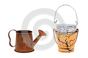 Metal watering can and bucket