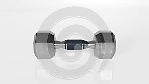 Metal weight, dumbbell, sports equipment isolated on white, front view