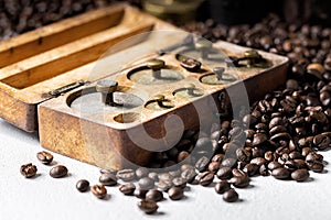 metal weights and coffee beans