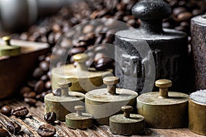 metal weights with coffee beans