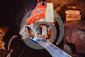 Metal Welding with sparks and smoke