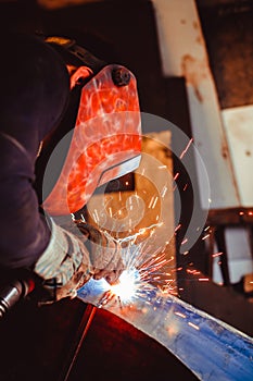 Metal Welding with sparks and smoke