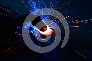 Metal Welding with sparks and smoke