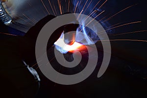Metal Welding with sparks and smoke