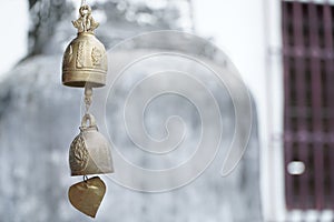 Metal wind Chimes small wind bell in the temple. Thailand.