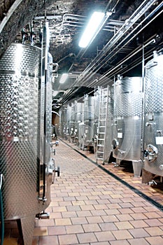 Metal wine barrels, wine cellar, Klosterneuburg Abbey, Austria