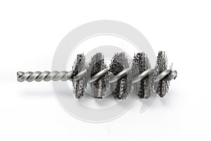 Metal wire brush for drill on white background