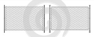 Metal wire fence. Realistic 3D chainlink background, prison security steel fence isolated on white. Vector metal grid