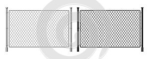Metal wire fence. Realistic steel dark and light fence, industrial metal wire mesh, prison security urban railing
