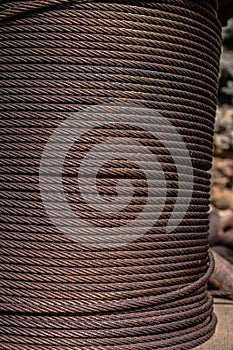 Metal wire roll close-up. Pattern of cables