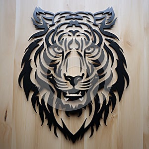 Metal Wood Tiger Head Wall Art: Monochromatic Graphic Design With Symmetrical Chaos