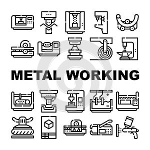 Metal Working Industry Collection Icons Set Vector