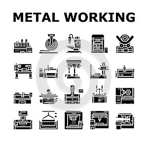 Metal Working Machine Collection Icons Set Vector