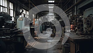 Metal workshop indoor factory, machinery, skilled workers, manufacturing steel equipment generated by AI