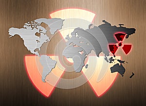 Metal world map and nuclear radiation leak