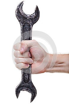 Metal wrench tool in hand