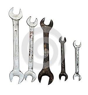 Metal wrench tool isolate on white background. photo. rust